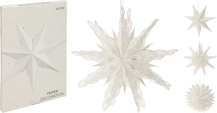 Estrella navideña colgante de papel blanca - 1 unidad