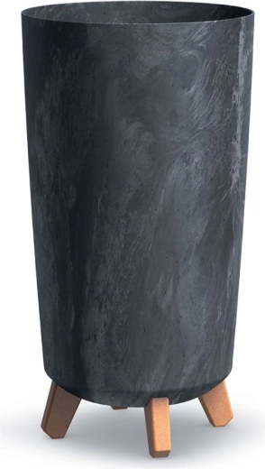 Maceta GRACIA Tubus Slim efecto hormigón 24 cm antracita con patas de madera