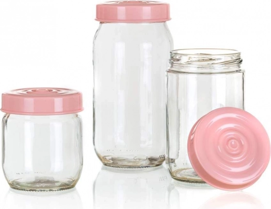 Juego de tarros de vidrio LINZI 3 uds, tapa rosa