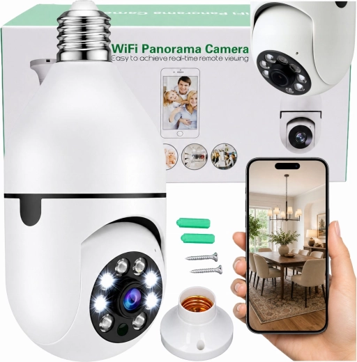 Cámara IP Wi‑Fi inalámbrica con forma de bombilla E27 30 W para monitorización del hogar - 1 unidad