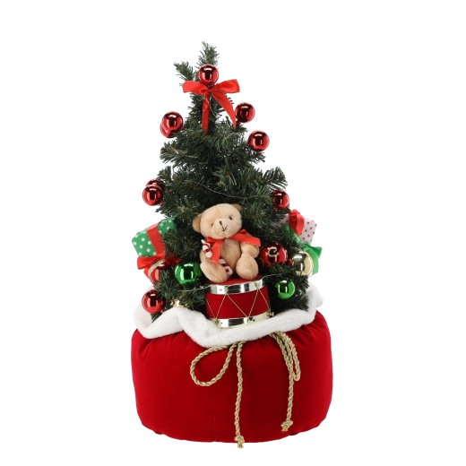 Arbolito de Navidad artificial en saco con adornos y LED, 60 cm