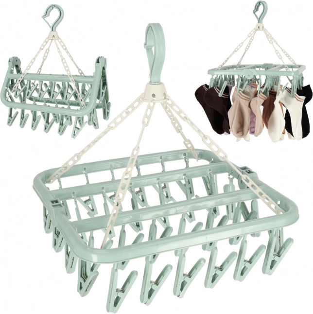 Tendedero universal de plástico con 32 pinzas azul