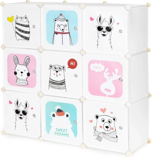Armario modular infantil con 9 puertas con motivos de animales ModernHome
