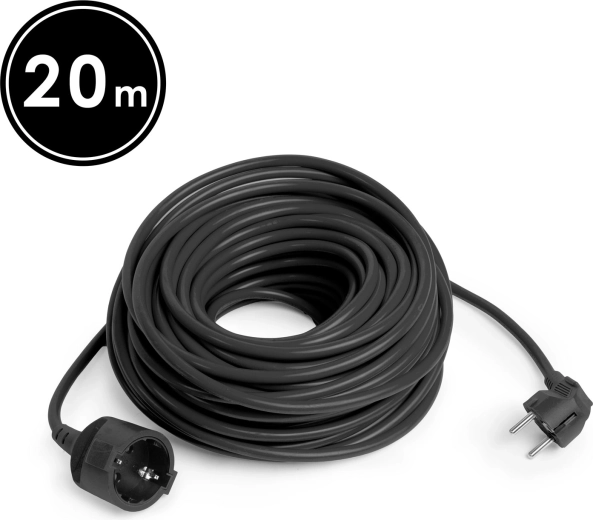 Cable alargador Schuko negro de 20 m