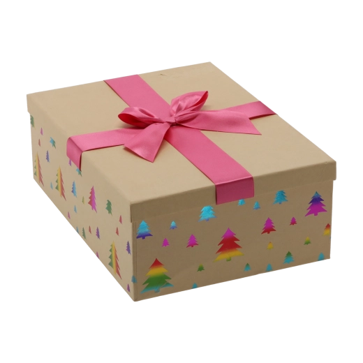 Cajita de regalo navideña marrón con lazo rosa - 1 pieza