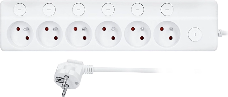 Regleta Solight con 6 tomas, interruptores individuales, 2 m, blanca