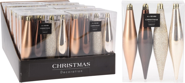Adornos navideños tipo carámbano 15 cm, mezcla marrón-dorado, 4 uds.