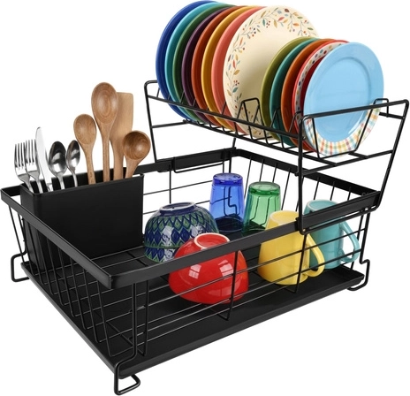 Escurridor de platos de dos niveles Zortiva 43 cm negro
