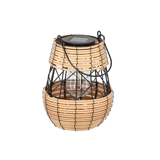 Farolillo solar metálico negro y beige de 23 cm