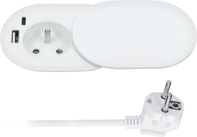 Solight toma empotrable 230 V con USB-A y USB-C (20 W PD), tapa deslizante, 2 m, blanco mate