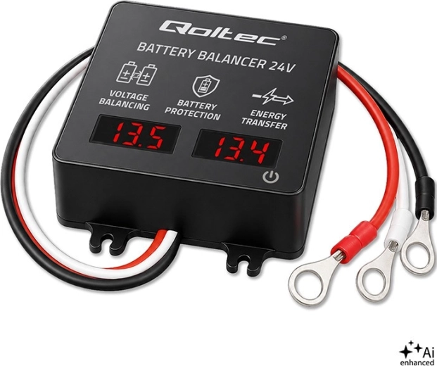 Balanceador de tensión 24 V para 2× acumuladores de 12 V 5 A (AGM, GEL, LiFePO4) con pantalla LED