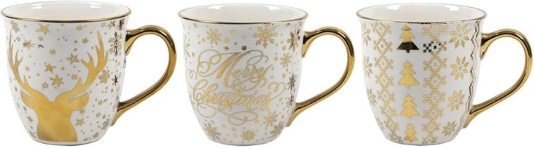 Taza navideña de cerámica con acabado dorado