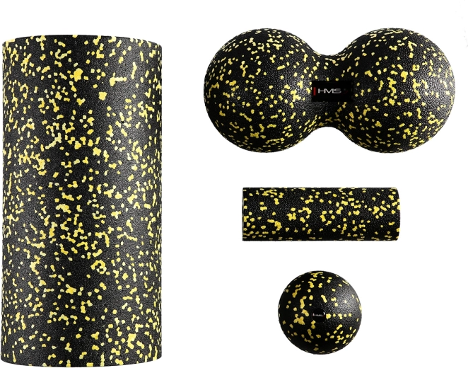 Set de masaje HMS para liberación miofascial, negro‑amarillo