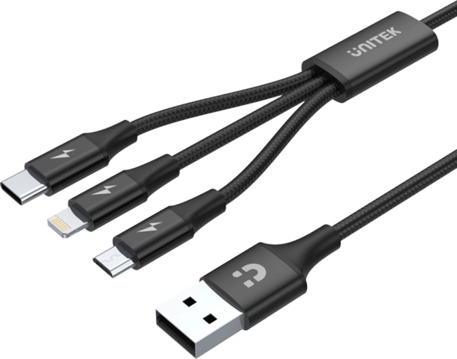 Cable de carga Unitek USB-A 3 en 1 (USB-C/Micro USB/Lightning) negro