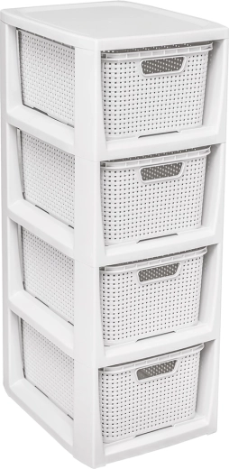 Estantería de almacenamiento Rattan con 4 cajones, blanca