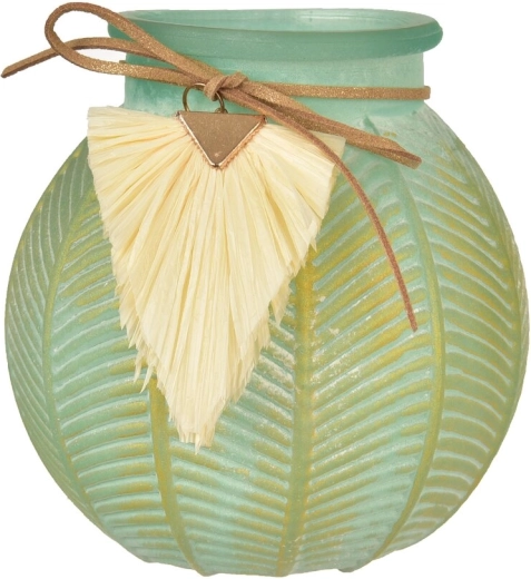Portavelas de cristal verde macramé