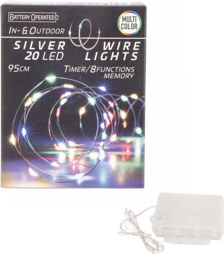 Guirnalda luminosa LED sobre alambre con temporizador, 20 LED, multicolor, IN/OUT