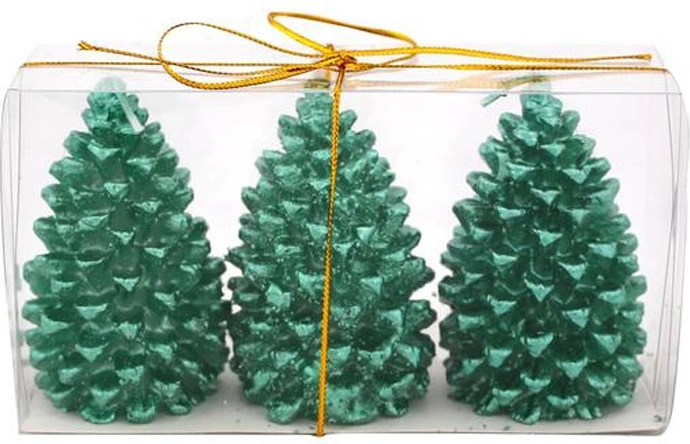 Velas navideñas de piña verdes PROVENCE, set de 3 uds.