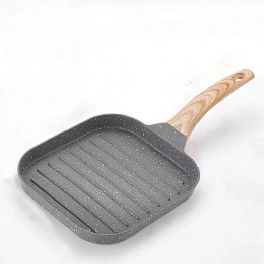 Sartén grill cuadrada con superficie antiadherente y mango con aspecto de madera