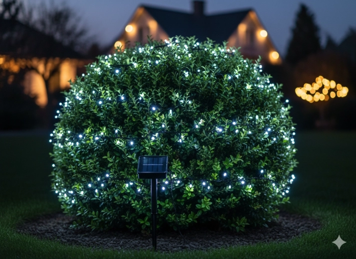 Guirnalda LED solar 100 LED blanco frío, longitud 12 m (luz 10 m) IP44