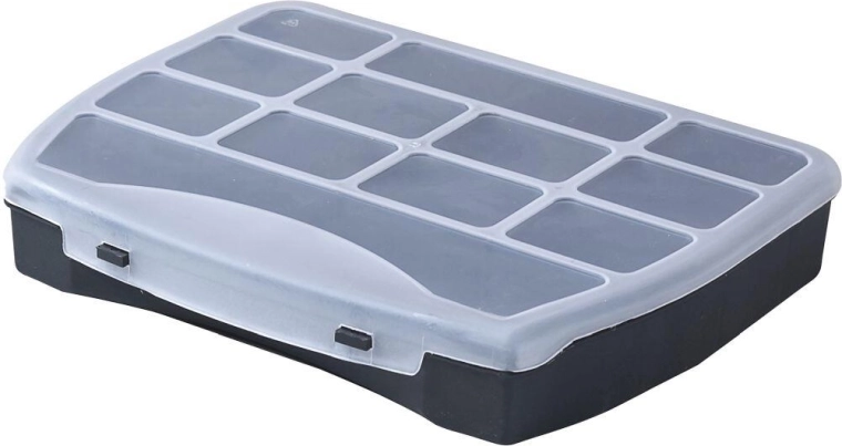 Organizador DOMINO 250 × 200 × 44 mm, negro/transparente