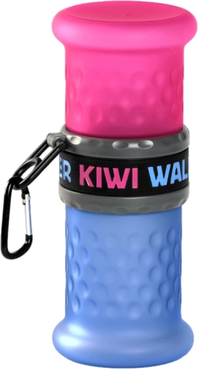 Botella de viaje para agua y alimento 2 en 1 KIWI WALKER, plástico, azul‑rosa