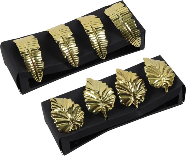 Aros decorativos para servilletas – hoja/pluma doradas, set de 4 uds.