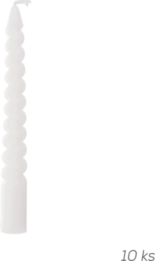 Velas decorativas retorcidas blancas 10 cm, 10 uds