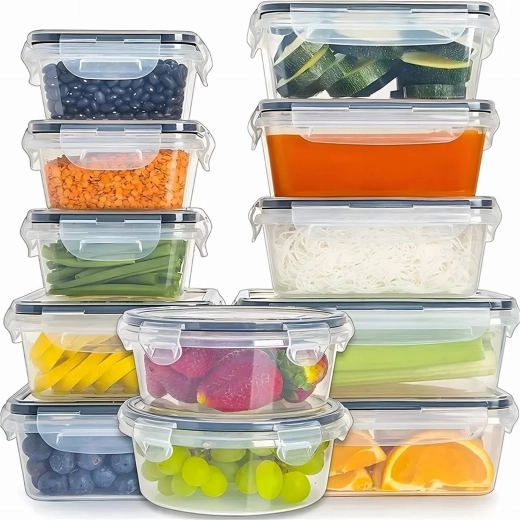 Juego de recipientes de plástico para alimentos de 12 piezas con tapas herméticas