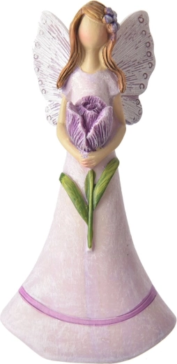 Hada decorativa de polirresina con flor rosa