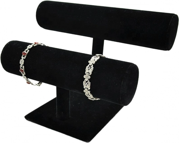Soporte para joyas con doble rodillo – aterciopelado, negro