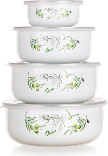 Juego de cuencos esmaltados con tapas OLIVES, 4 uds (10–18 cm)
