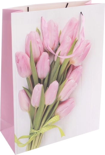 Bolsa de regalo de papel con motivo de tulipanes 44 × 12 × 32 cm