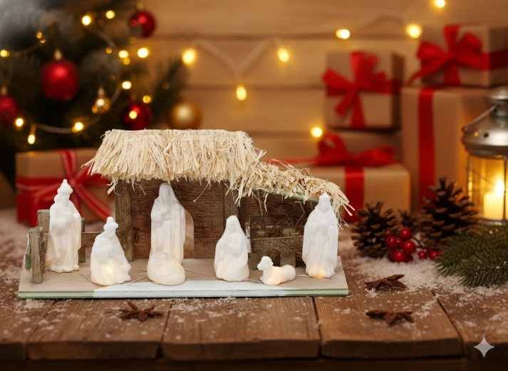 Belén navideño con iluminación LED 31 × 10,5 × 13,5 cm