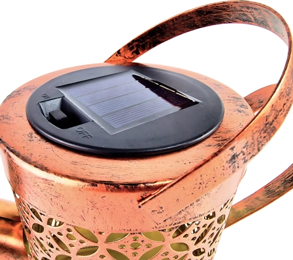 Lámpara solar de jardín con forma de regadera con LED cálidos, estaca y gancho para colgar