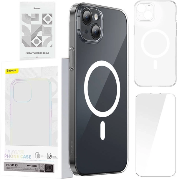 Funda transparente magnética Baseus Magnetic Crystal Clear para iPhone 13 con cristal templado y kit de limpieza – iPhone 13