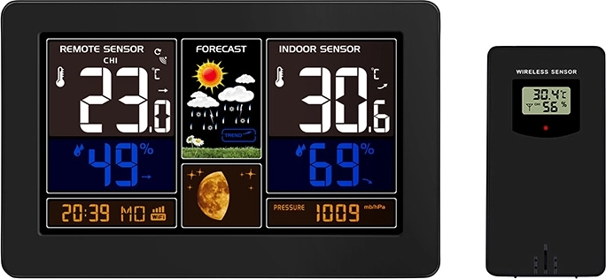 Estación meteorológica Wi‑Fi inteligente Solight con pantalla LCD en color y aplicación Smart Life, negra