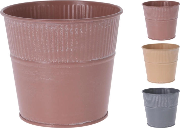 Maceta decorativa de metal de 12,5 cm, diseño acanalado – mix de colores