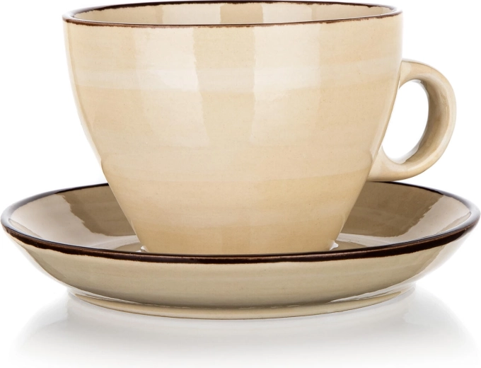 Taza de cerámica con platillo 290 ml Palas crema