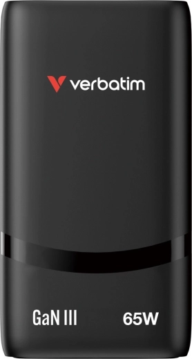 Cargador GaN Verbatim Fold 'n' Go 65 W, 2× USB‑C (PD 3.0, PPS), negro