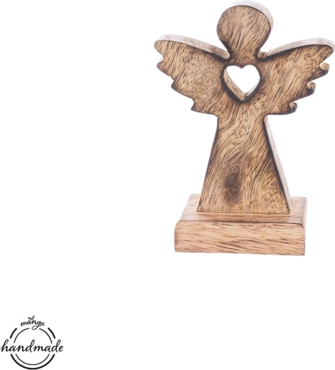 Ángel de madera con corazón de madera de mango 11,5 cm