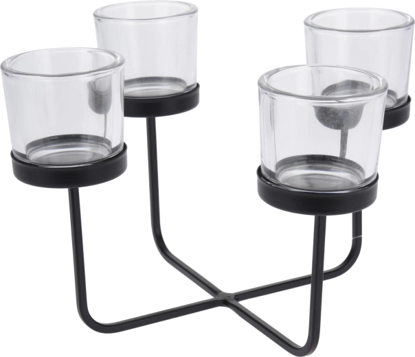 Candelabro de cuatro brazos de metal y vidrio, negro