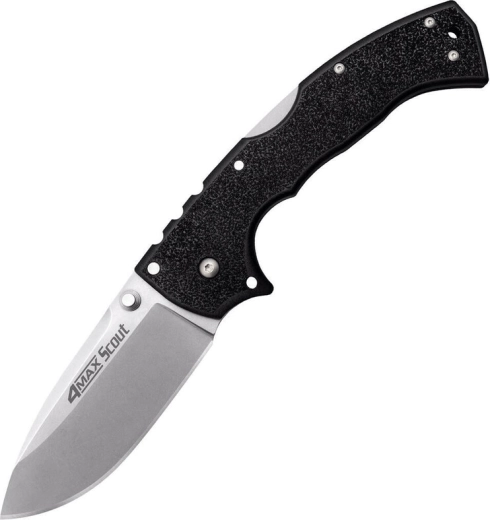 Cold Steel 4 Max Scout cuchillo de bolsillo macizo, hoja stonewash, mango negro Griv-Ex