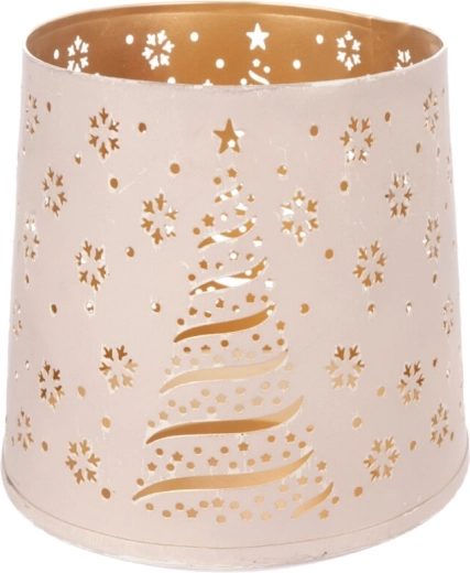 Portavelas navideño de metal Tree blanco/dorado 18 cm