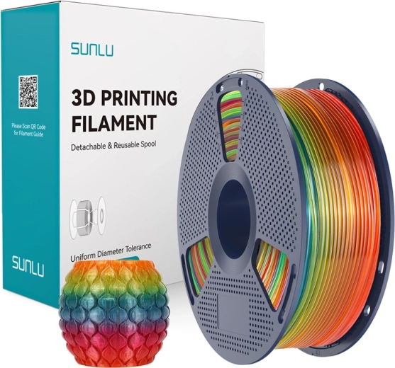 Filamento arcoíris transparente SUNLU PLA para impresión 3D