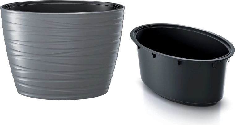 Macetero ovalado con inserto MAZE 58,5 cm – piedra gris