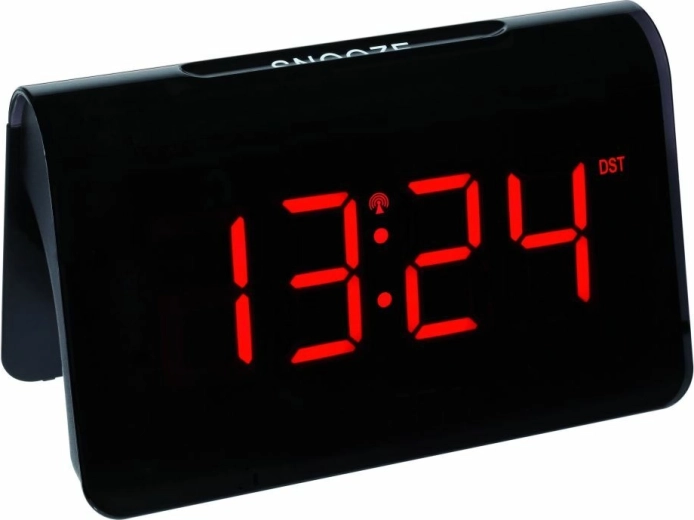 Despertador digital TFA ICON controlado por radio con grandes dígitos LED, negro‑rojo