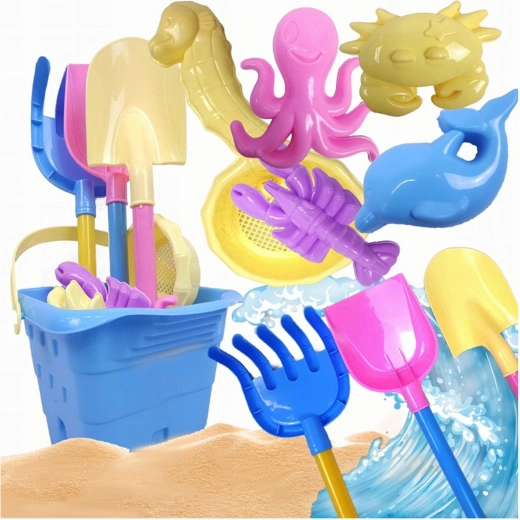 Set de juguetes de playa con cubo y moldes, 9 piezas