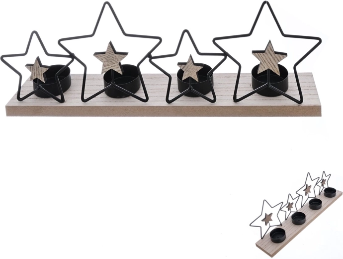 Candelabro de Adviento con forma de estrella de madera y metal 35 × 6 × 12 cm
