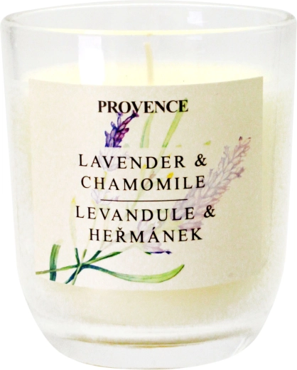 Vela aromática en vaso de vidrio lavanda y manzanilla 30 horas